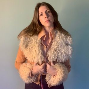 Vintage suede jacket with shearling trim